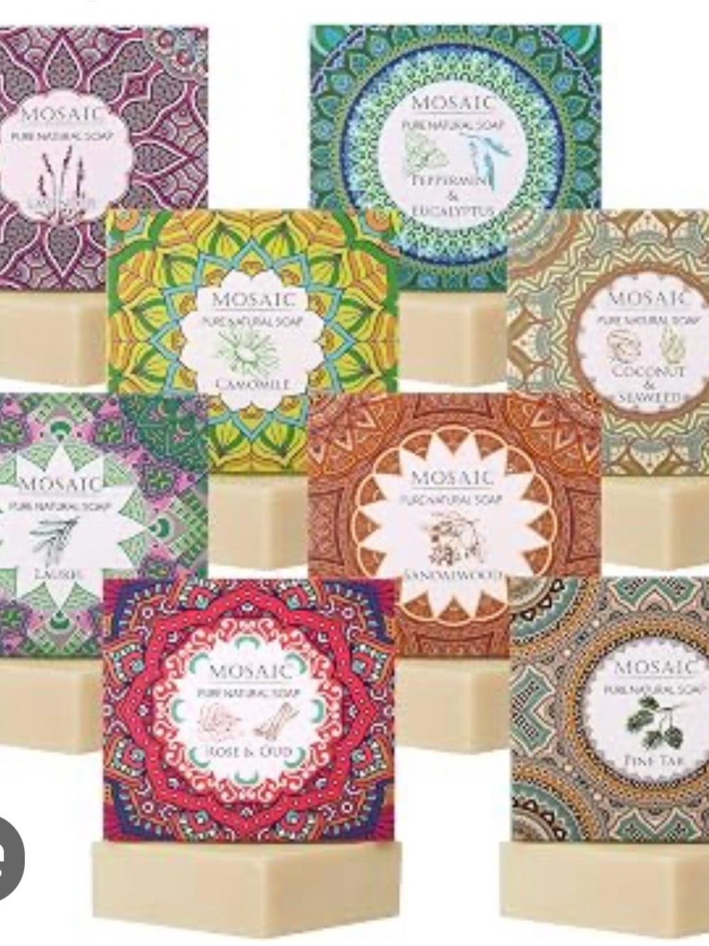 Mosaic Pure Natural Soap Bar Assorted Scents - Colorful Patterned Boxes